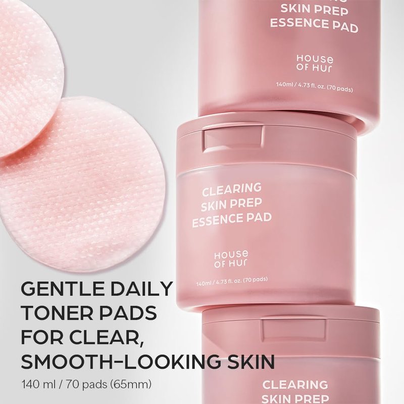 House of Hur Clearing Skin Prep Essence Pads - Fungal Acne Safe AHA BHA PHA Toner Pads with Red Beet Extract | Alcohol-Free, Fragrance-Free - 70 Pads (140 ml)
