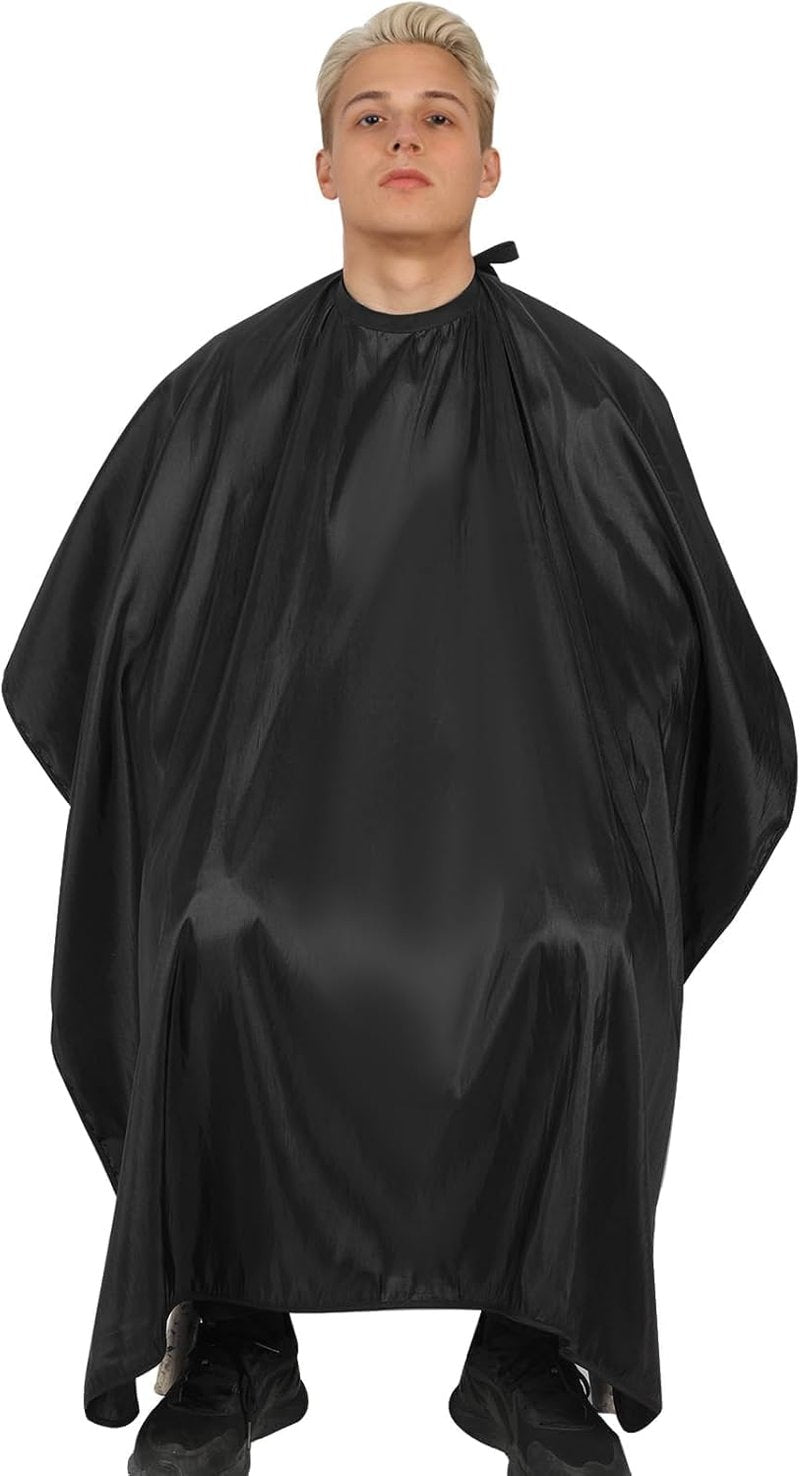 Hair Cutting Cape Set - Waterproof Anti-Static Barber Cape with Neck Brush & Disposable Paper | 57" x 51" (Black)