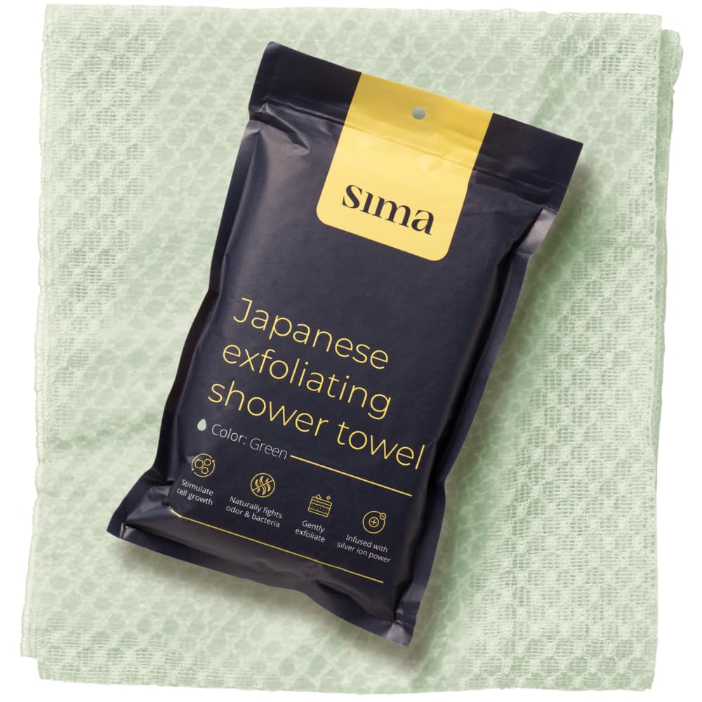 Sima Brand Exfoliating Washcloth Face & Body Scrub Towel - Japanese Exfoliating Towel with Hexagon Fibers, Body Scrubber with 2 Sides for Scrubbing & Washing, Extra Long Towels (White, 3 Pack)