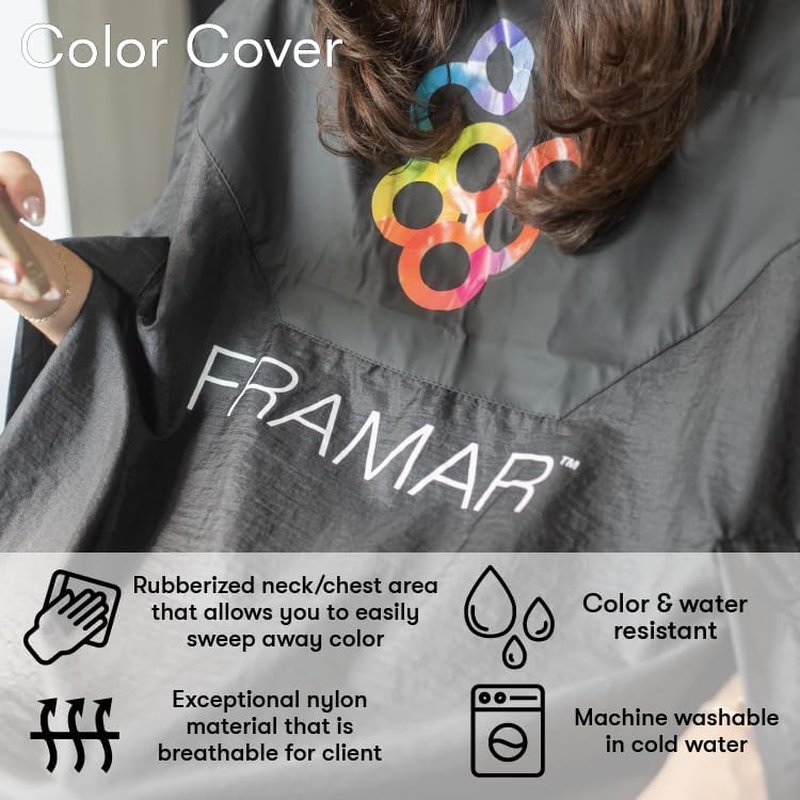 FRAMAR Color Cover Salon Cape - Hair Dye Cape with Snap Closure & Rubberized Chest | Professional Cosmetology Tool