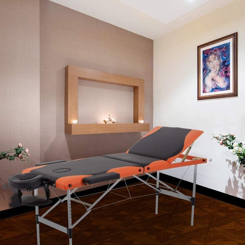 FDW Massage Table Portable Massage Bed 3 Fold Lash Bed Height Adjustable Spa Bed Aluminium Frame Spa Facial Cradle Salon Tattoo Bed with Non-Woven Bag for Spa Footmassage Facial CareSpa Tattoo