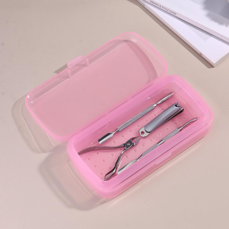 Nail Tool Sterilizer Box Plastic Sterilization Tray for Nail Art Accessories Tools, Disinfectant Container Soaking Box with Strainer Pedicure Manicure Cleaning Equipment, Pink