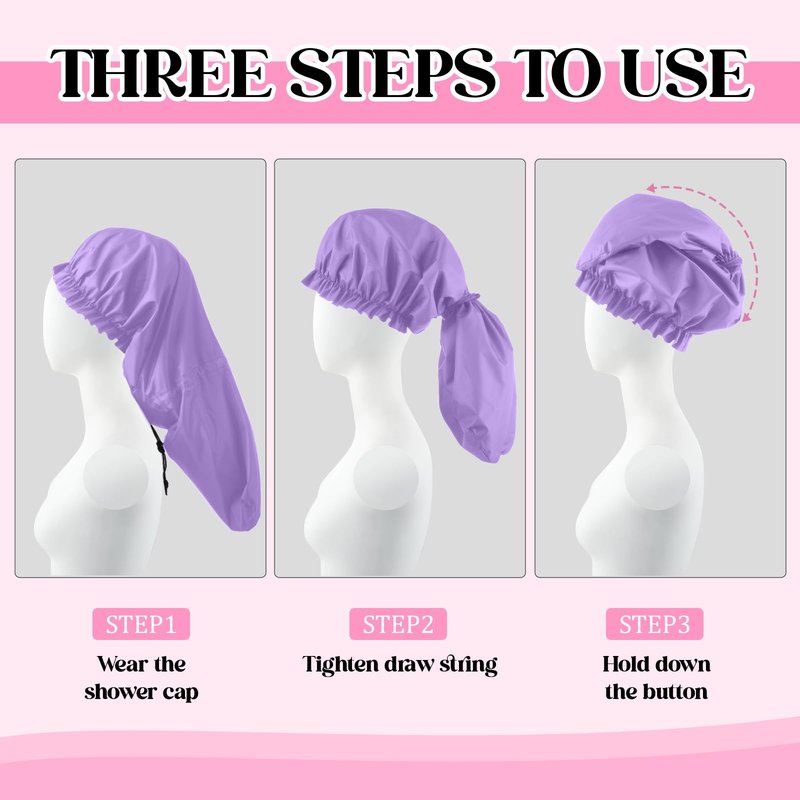 2 Pcs Large Shower Cap for Braids, Extra Long Shower Cap for Women Long Hair & Locs, Waterproof Hair Bonnets for Dreadlocks Drawstring Bath Caps for Women & Men (Pink, Purple)