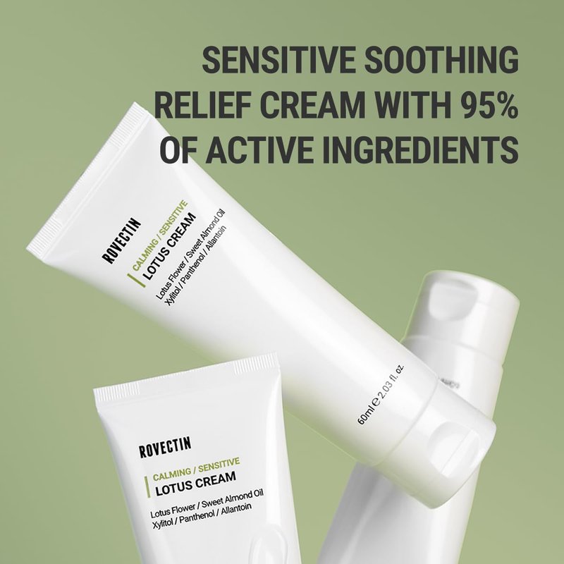 ROVECTIN Calming Lotus Water Cream - Lightweight Face Moisturizer for Oily, Combination Skin | 75% Lotus Water Extract For Skin Purifying, Anti-Aging | Vegan Korean Skincare (2.03 fl.oz) [2 Pack]