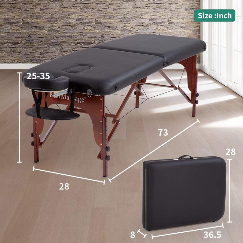 BestMassage Massage Bed Portable Massage Table 2 Fold Lash Bed Height Adjustable PU Leather with Oxford Bag for Spa Salon