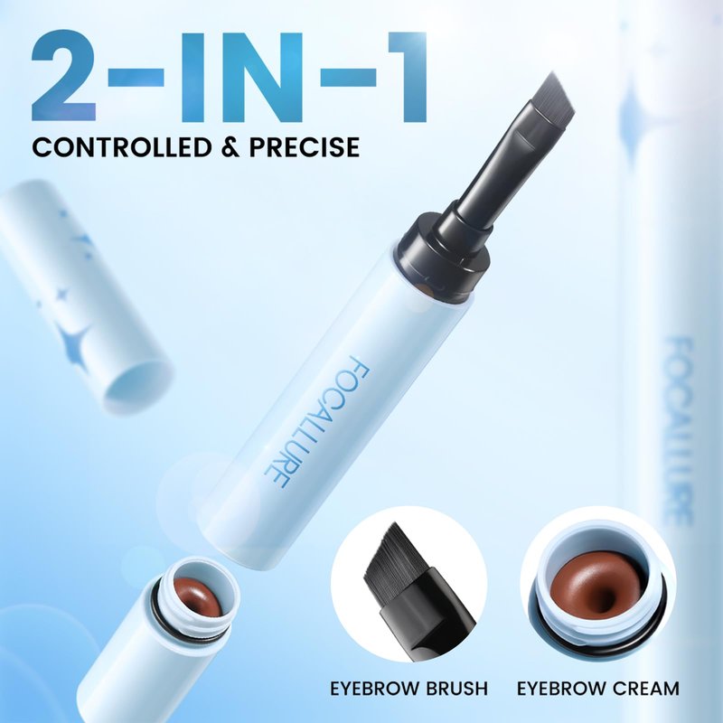 FOCALLURE Pro-stay No Smudge Eyebrow Pomade, 2-in-1 3D Brow Pomade with Brush, Waterproof & Sweat-proof Eyebrow Color Cream, Fills and Shapes Brows, Dark Brown
