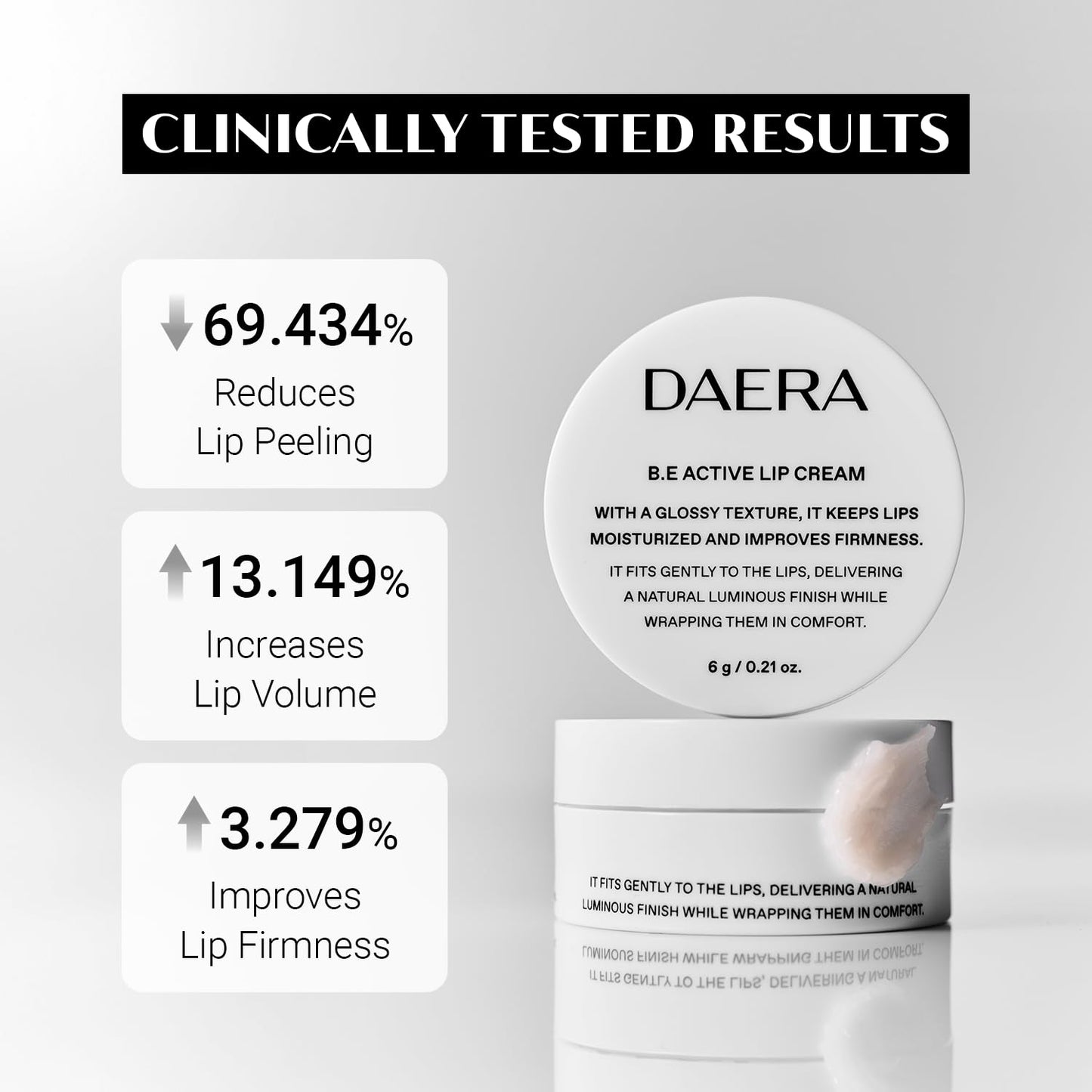Daera B.E Active Lip Cream 6g, Hydrating, Moisturizing and Plumping Korean Overnight Sleeping Mask for Dry Lips, Glossy Finish, Natural Ingredients, Non-Irritating, Gentle for Sensitive Skin