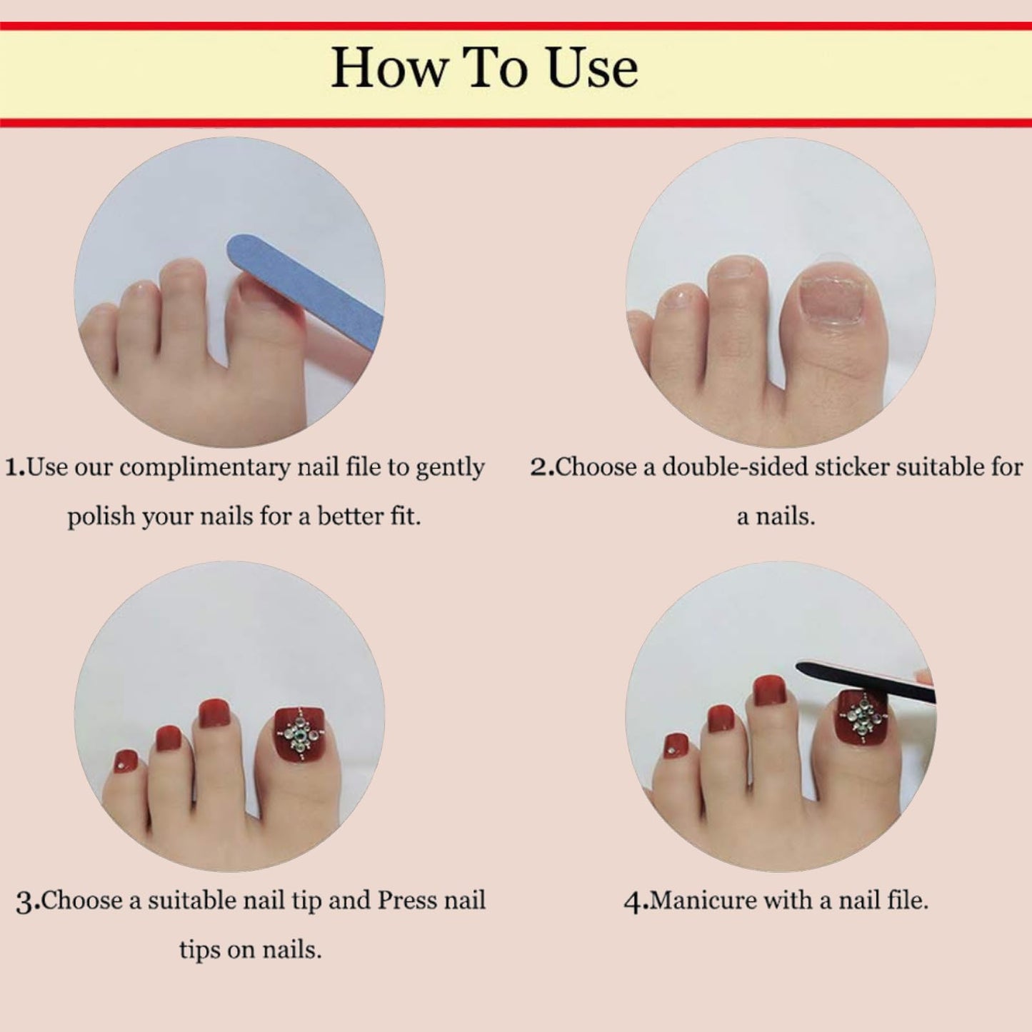 Toenails Square Fake Toenails Glossy French Tip Press on Toenails Solid Short Acrylic False Toes Nails with Designs Artificial Full Cover Toenail for Women Manicure 24 Pcs