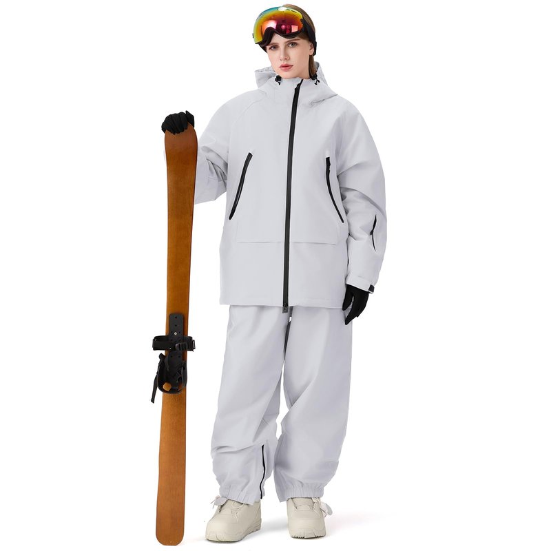Oymyakon Womens Ski Suit Waterproof Snow Suits Snowboard Jacket and Pants Set Baggy Winter Insulated Snowsuit Coats Lightgrey S