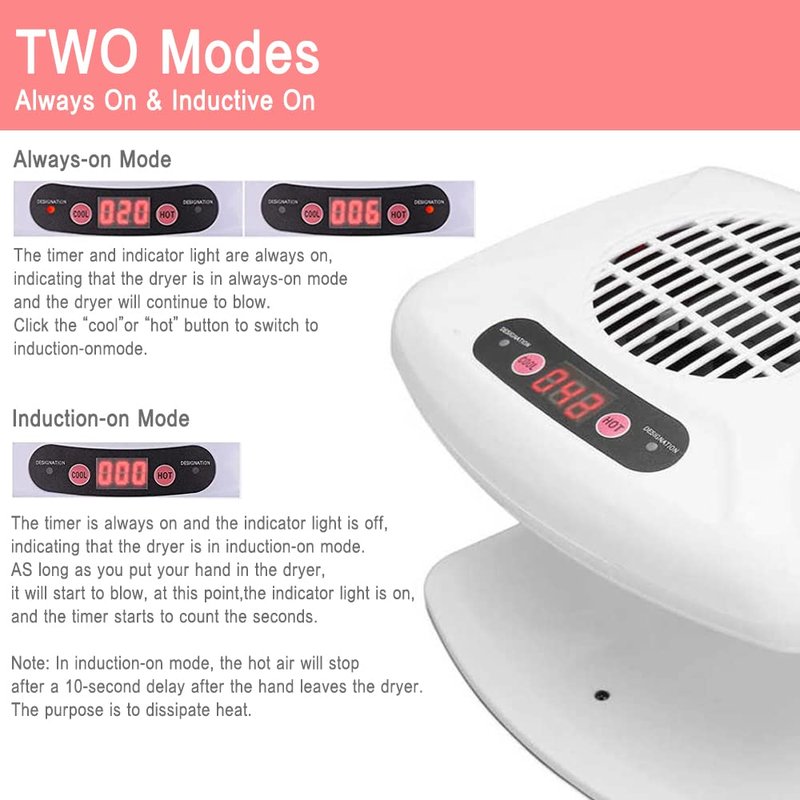 Air Nail Dryer, 300W Infrared Sensor 2 in 1 Automatic Induction Cold Hot Air Nail Polish Drying Fan Wind Blower Dryer for Regular Nail Polish, Home and Salon Use (White)