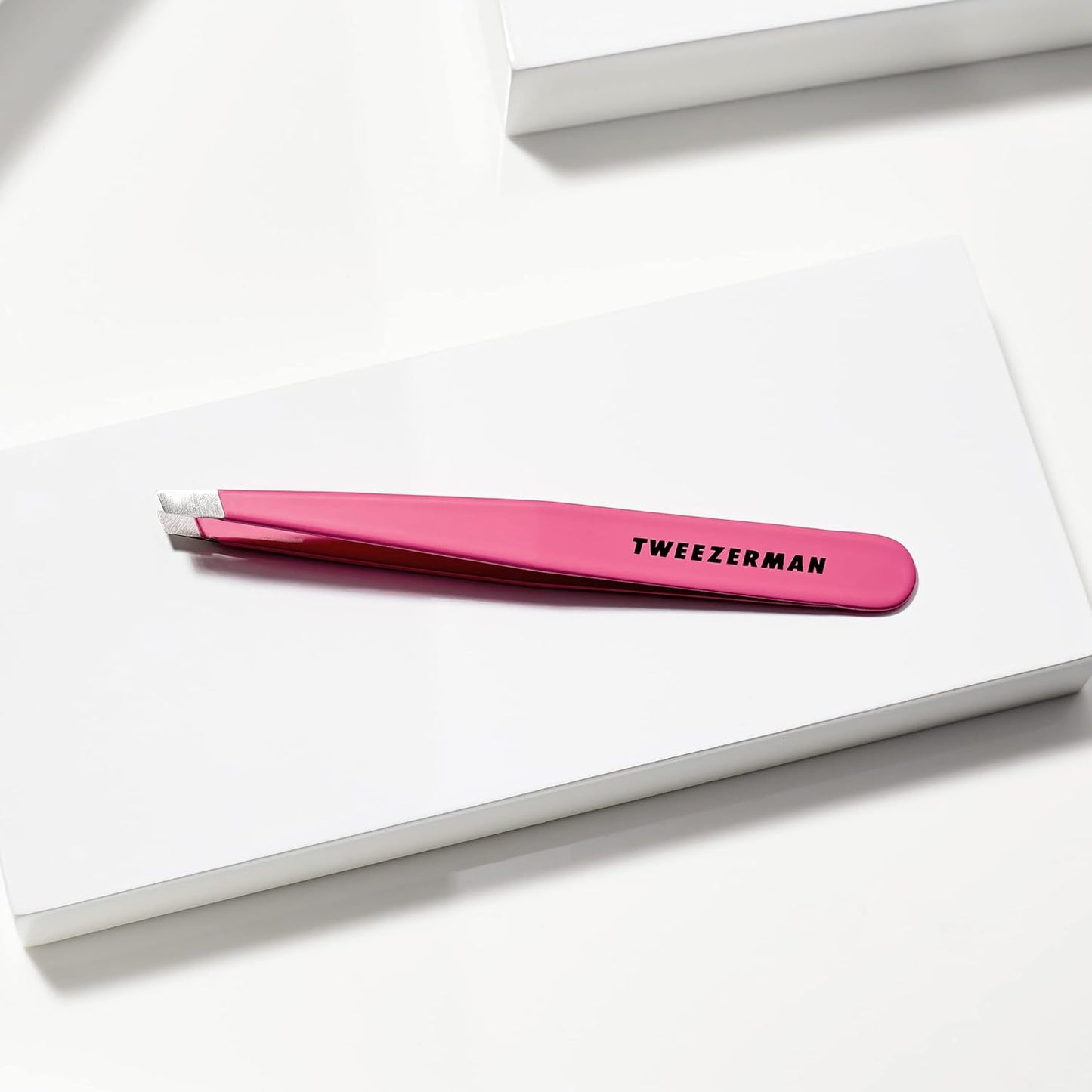 Tweezerman Stainless Steel Slant Tweezers - Precision Eyebrow Tweezers for All | Neon Pink Color