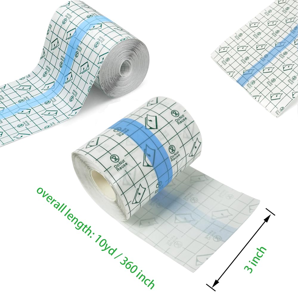 Tattoo Aftercare Bandage Roll 3" x 10 Yard - Waterproof Transparent Film for Tattoos Initial Healing and Skin Repair Adhesive Tattoo Supply Wrap