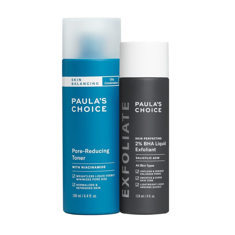 Paula's Choice 2% BHA Liquid Exfoliant & SKIN BALANCING Toner, Minimizes Clogged, Enlarged Pores with Salicylic Acid & Niacinamide, for Combination & Oily Skin, Fragrance-Free, Set of 2