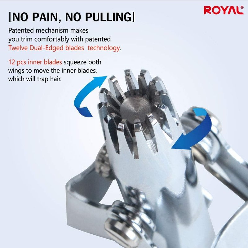 Royal Nose Hair Trimmer for Men - Manual, Battery-Free, Water-Resistant, Painless ET-4 with 12 Dual-Edged Blades