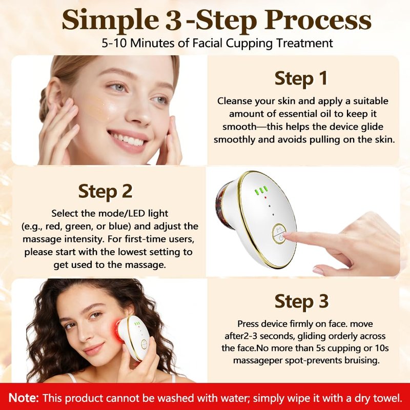 Facial Cupping Set for Face, 3 in 1 Microcurrent Facial Device, 7 Color LED Lymphatic Drainage Massager for Face Skin Tightening & Depuffing, Double Chin Reducer
