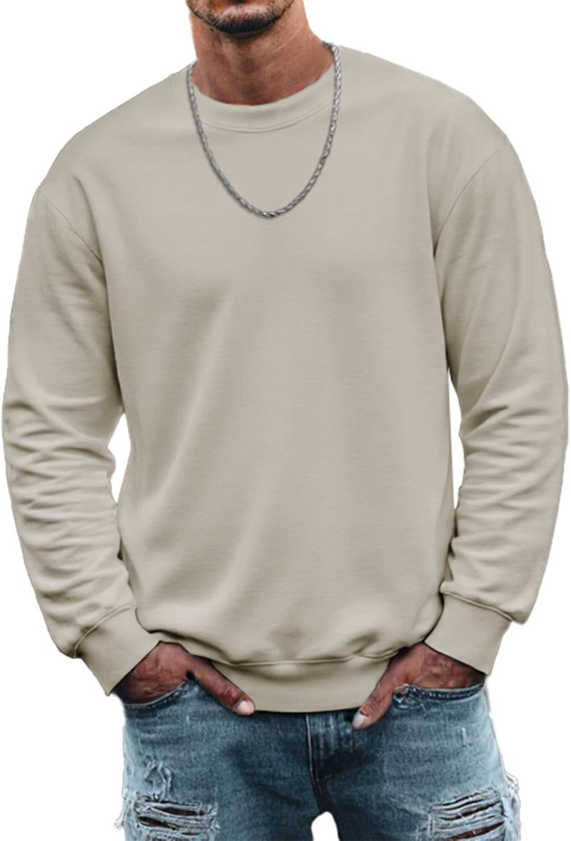 Casual Sweatshirts for Men Long Sleeve Crewneck Solid Color Basic T Shirts Comfy Loose Fit Pullover Tops