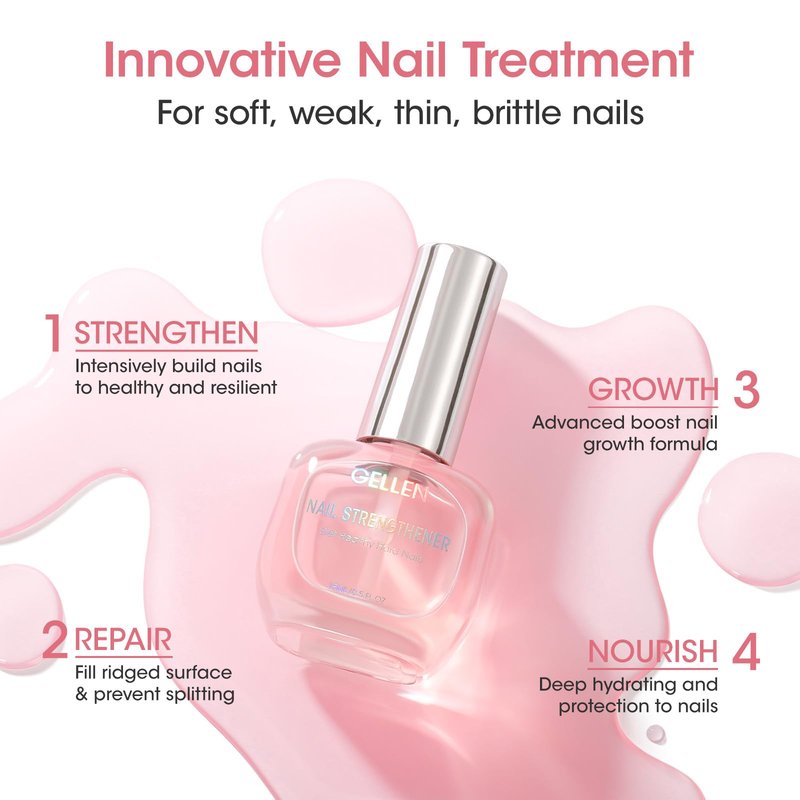 GELLEN Nail Strengthener, 8-In-1 Nail Repair Serum Growth for Thin Brittle Damaged Nails, Non Polish, Air Dry Clear Nail Growth Care, Keratin Calcium Formula, Cherry Blossom Scent