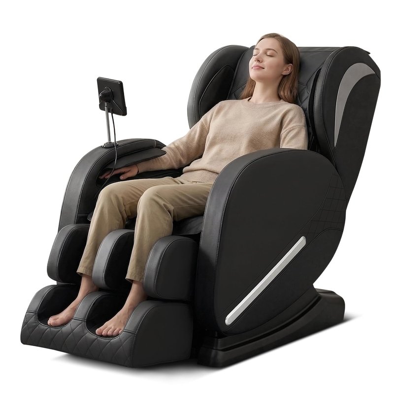 AVSAMOQ Massage Chair Full Body, Zero Gravity Massage Recliner with Air Pressure, 8 Fixed Points Massage Rollers, Heating, Foot Roller, LCD Screen Control, Home Office Use