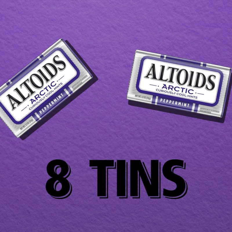 ALTOIDS Arctic Peppermint Breath Mints Hard Candy Bulk, 1.2 oz Tin (Pack of 8)
