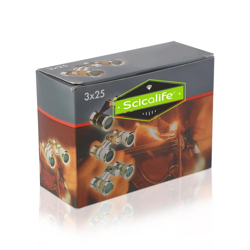 Scicalife Gold 3x25 Compact Binoculars for Adults – Pocket-Size Theater Glasses with Chain for Opera & Concerts, Foldable Travel Telescope for Bird Watching & Camping