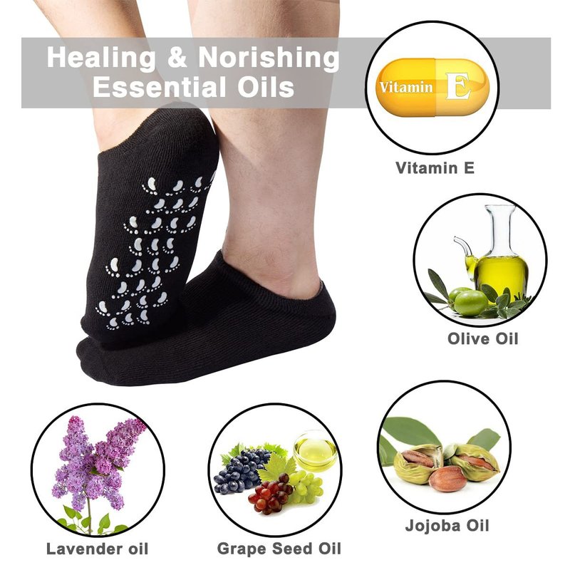 Codream Large Men's Moisturizing Gel Socks Men's Feet Care Ultimate Treatment for Dry Cracked Rough Skin on Feet Pack of 2 Pairs Black US Men 10-15