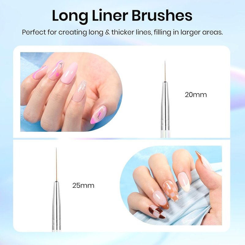 Beetles Nail Art Brushes Set - 5 Pcs Liner Brushes & 15ml Clear Blooming Gel Polish for Marble Effect