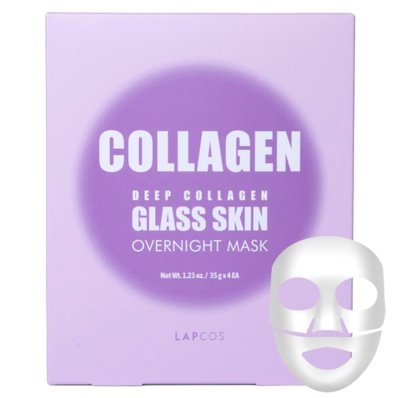 LAPCOS K Beauty Deep Collagen Glass Skin Overnight Mask - Korean Skin Care Mask with Rose PDRN, Vegan Collagen & Hydrogel Sheet - Hypoallergenic Firming Collagen Face Mask Sheets (4 ea, 1.23 oz)