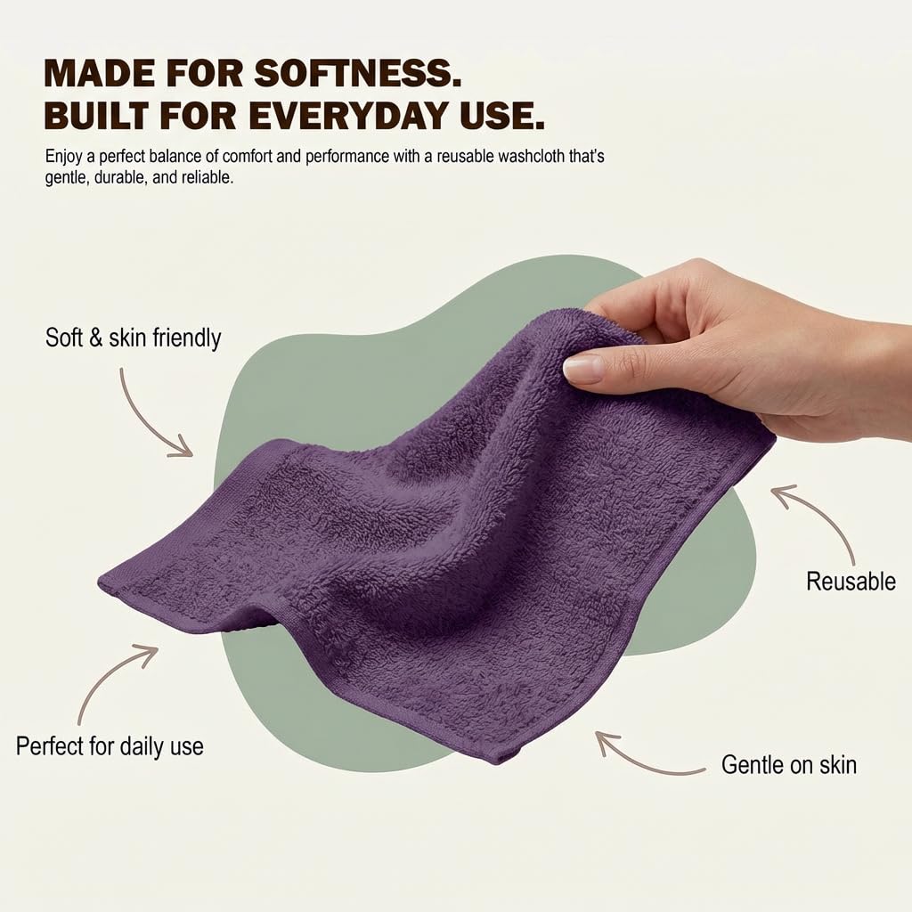 Utopia Towels 60 Pack Cotton Washcloths Set, 100% Ring Spun Cotton, Premium Flannel Face Cloths, Highly Absorbent and Soft Feel Fingertip Towels, Plum