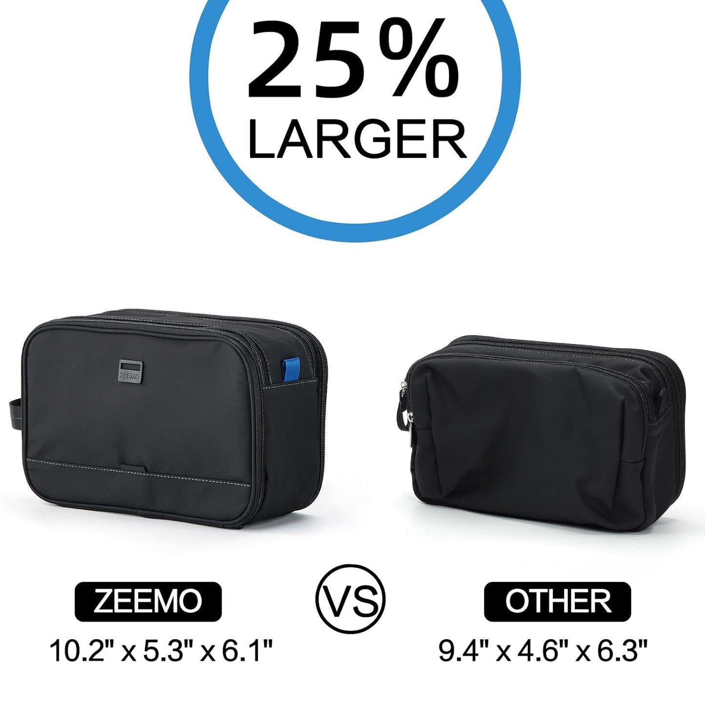 Travel Toiletry Bag for Men - Medium Water-Resistant Dopp Kit | Double-Sided Organizer for Shower & Hygiene Accessories - Black