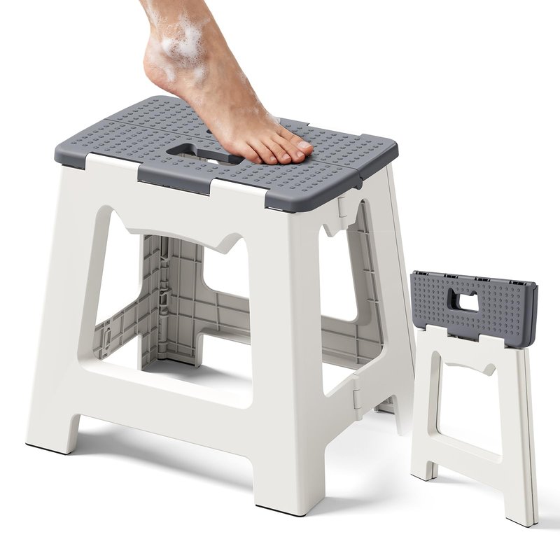 Foldable Shower Stool for Shaving Legs, Plastic Foot Rest Stools to Shave Leg, Folding Small Corner Step Seat for Inside Shower, Collapsible Bench Chair for Travel/Bathroom, Waterproof,13" Height