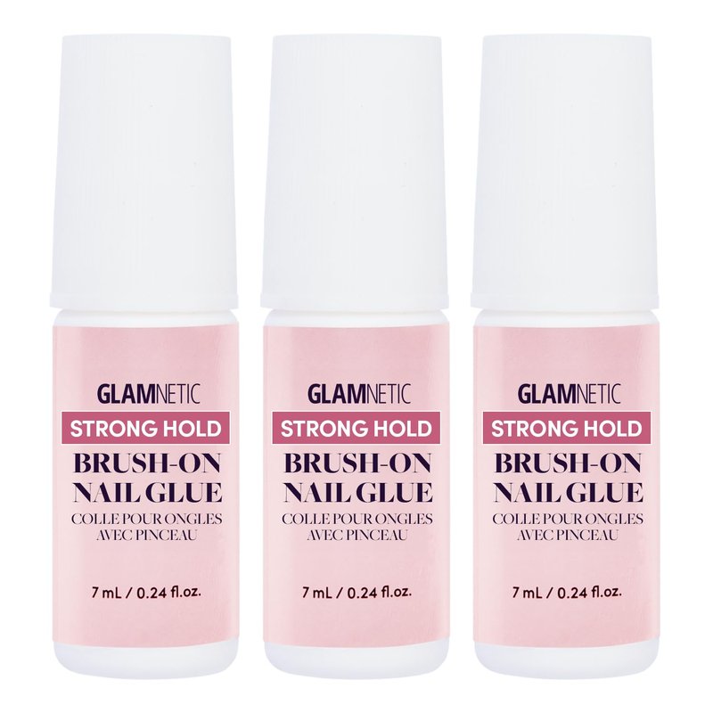 Glamnetic Super Strong Brush On Nail Glue (3 Bottles) | Brush Tip Applicator, Mess Free, Travel Friendly, Vegan | Durable & Long-Lasting | .24 fl. oz.