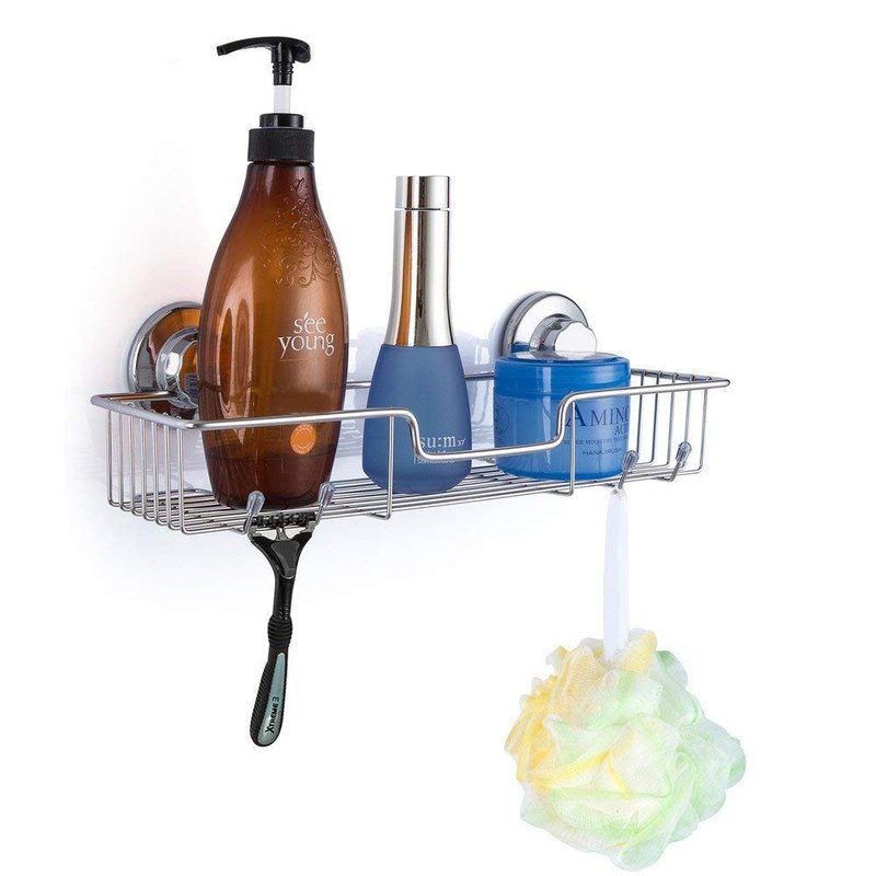 SANNO Suction Cups Shower Caddy with Soap Holder, Rustproof Stainless Steel Wall Mounted Shower Basket
