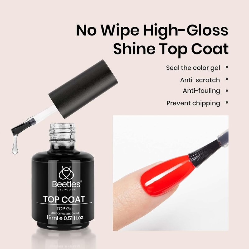 Beetles Gel Polish | No Wipe Clear Top Coat - Long-Lasting Shine Finish, 15ml Soak Off Gel for Summer Nails
