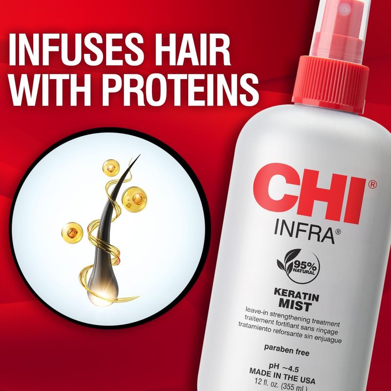 CHI Keratin Mist - Strengthening Hair Spray for Softness & Heat Protection | Paraben-Free, 12 Oz
