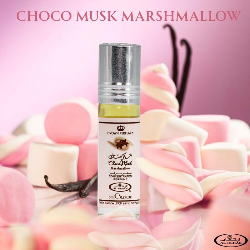Al-Rehab Choco Musk Marshmallow Perfume Oil Roll-On - 6ml (0.2 oz) | Gourmand Fragrance with Strawberry, Marshmallow & Cocoa | Sweet, Fluffy & Addictive | Arabian Dessert Scent (Box of 6)