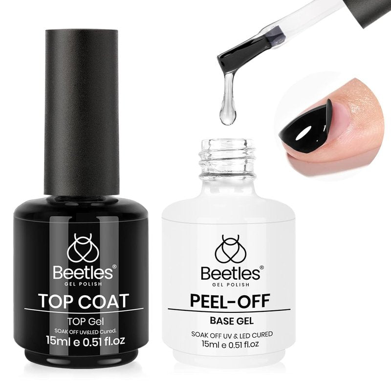 Beetles Peel Off Gel Nail Polish Set - 2Pcs 15ml Base & Top Coat for Easy Removal | Perfect for Beginners