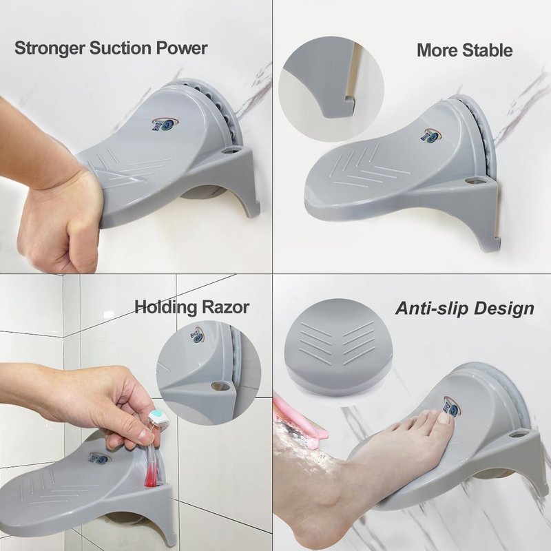 GH Upgraded Robust Grip Shower Foot Rest for Shaving Legs Non Slip Powerful Suction Cup Step aid Portable Stool for Inside Shower -Gray