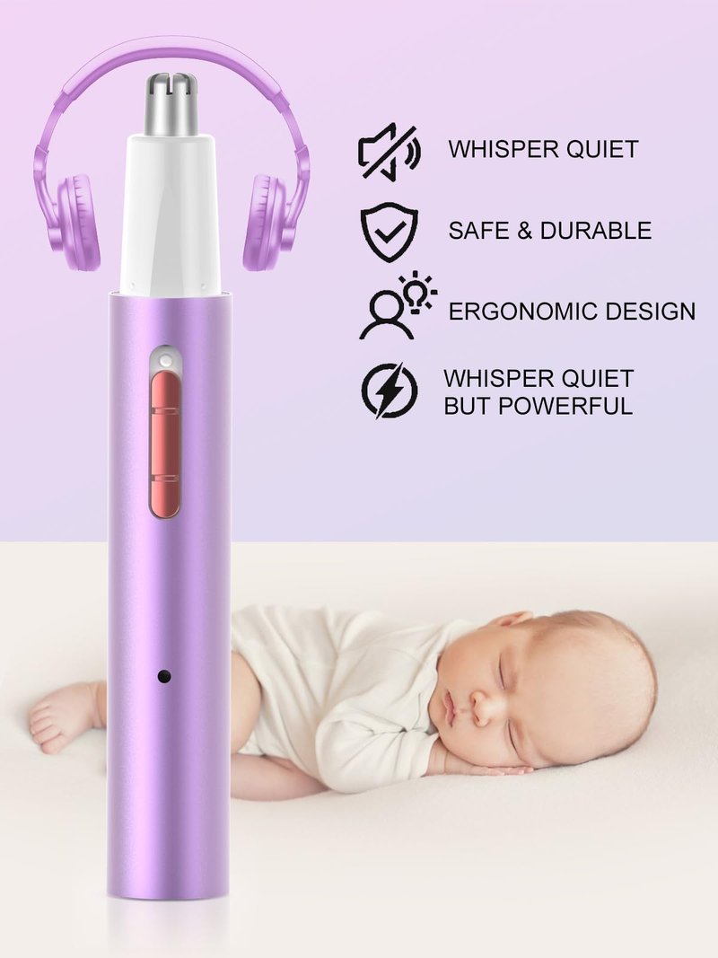 Ginity Ear and Nose Hair Trimmer for Women & Men, 2-in-1 Rechargeable Painless Facial & Eyebrow Hair Remover Tool, Electric Clipper with Dual-Edge Blades, Easy to Clean(Pink)