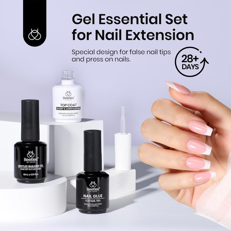 Beetles Gel Nail Glue Kit - 15ml Builder Gel & Extra Glossy Top Coat | Long-Lasting Shine for DIY Manicure