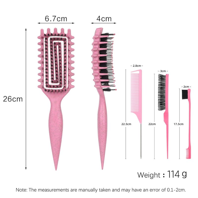 Curl Defining Brush - Pain-Free Combing Tool for Curly Hair | Lightweight Non-Slip Handle, Pink
