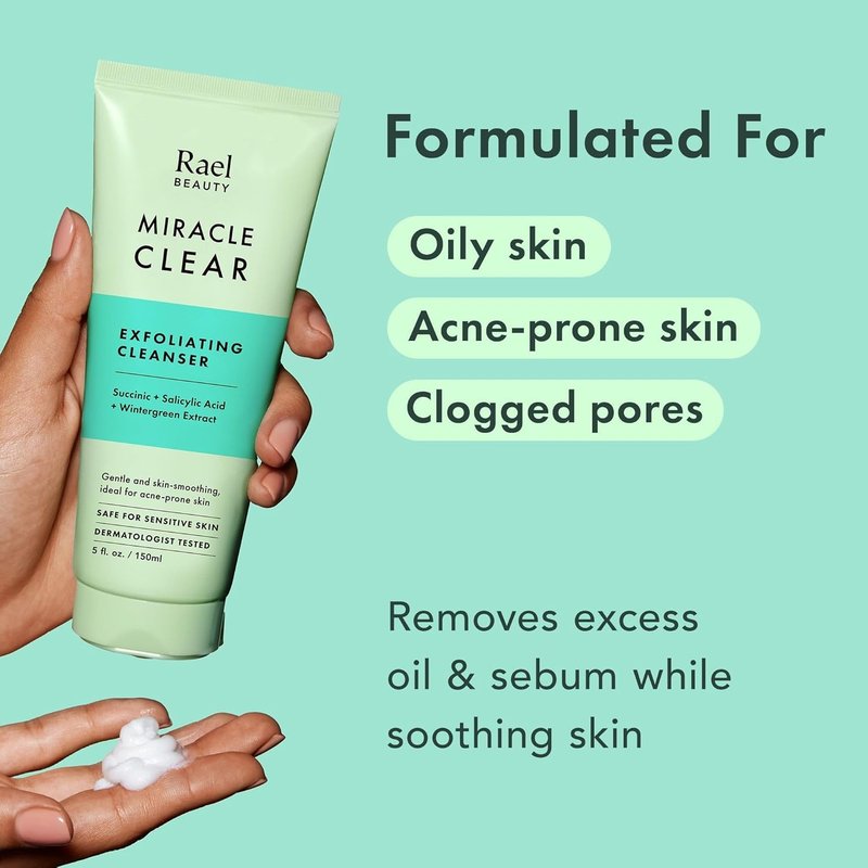 Rael Miracle Clear Facial Cleanser - Gentle Daily Makeup Remover & Deep Pore Cleanser | 5.1 fl. oz for Oily & Combination Skin