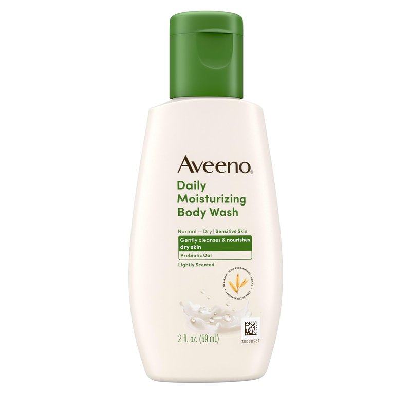 Aveeno Daily Moisturizing Body Wash for Dry & Sensitive Skin + Prebiotic Oat, Shower Body Wash Gently Cleanses & Nourishes Dry Skin, Lightly Scented, Travel-Sized, 2 fl. oz