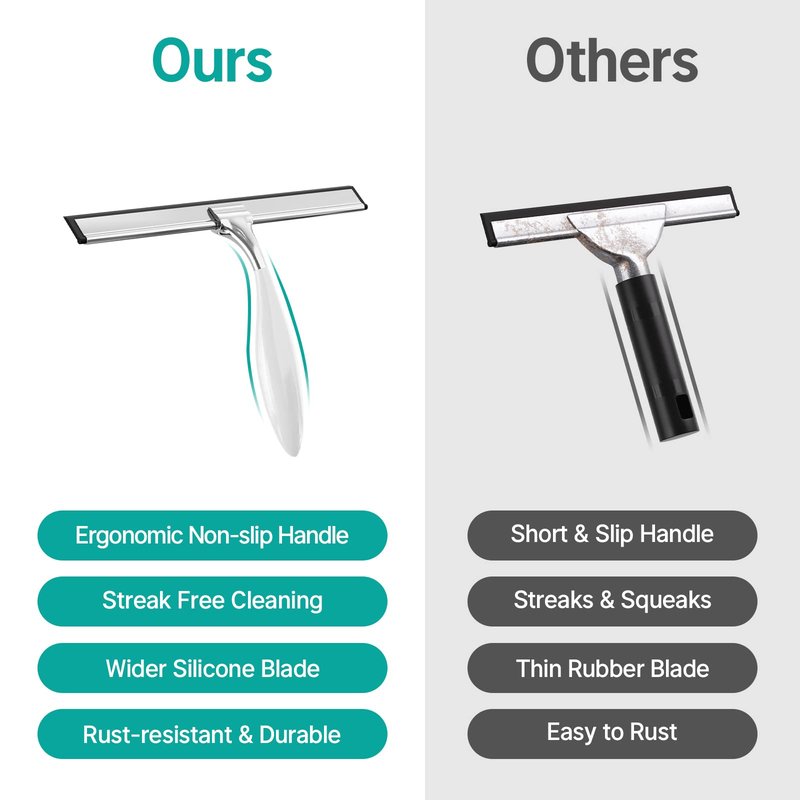 AmazerBath Shower Squeegee, Squeegee for Shower Glass Door, All-Purpose Car Window Squeegee for Shower Doors Tiles Mirror, Stainless Steel, Non-Slip Handle, Long Blade, 10 Inches