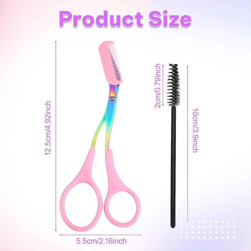 Skiennix Eyebrow Scissors - 2-in-1 Professional Trimmer with Comb & Brush for Women & Men | Pink