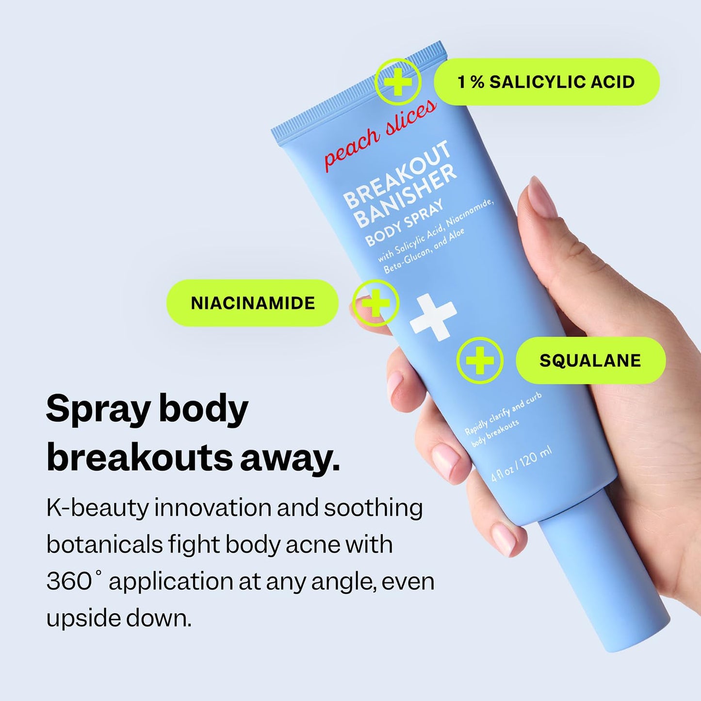 Peach Slices - Breakout Banisher Body Spray (4 oz) - 1% Salicylic Acid, Glycolic Acid - Clear & Prevent Body Breakouts - Niacinamide, Beta-Glucon, Aloe - Vegan, Cruelty Free, Korean Skin Care & Beauty