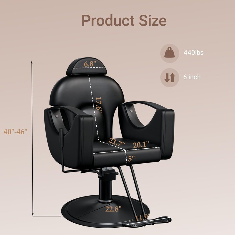 Salon Barber Chair for Hair Stylist, Professional Reclining Hydraulic Styling Chair with Heavy-Duty Pump, All Purpose Hairdresser Chair for Barbershop, Braiding, Shampoo, Spa Equipment, Black