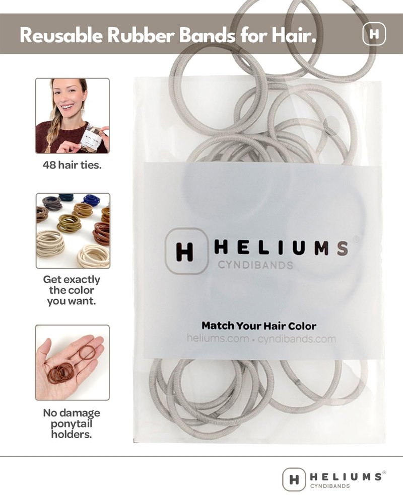 Heliums Small Hair Ties - Black - No Damage Mini 1 Inch Reusable 2mm Elastics for Thin Hair and Kids, Neutral Ponytail Holders - 48 Count