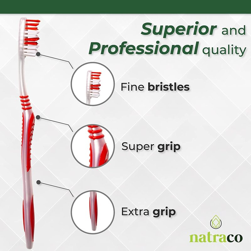 natraco Bulk Toothbrush Pack with Covers | Premium Quality Individually Wrapped Colorful Tooth Brushes | Medium Soft Bristles for Travel, Donations, Hotels (100)