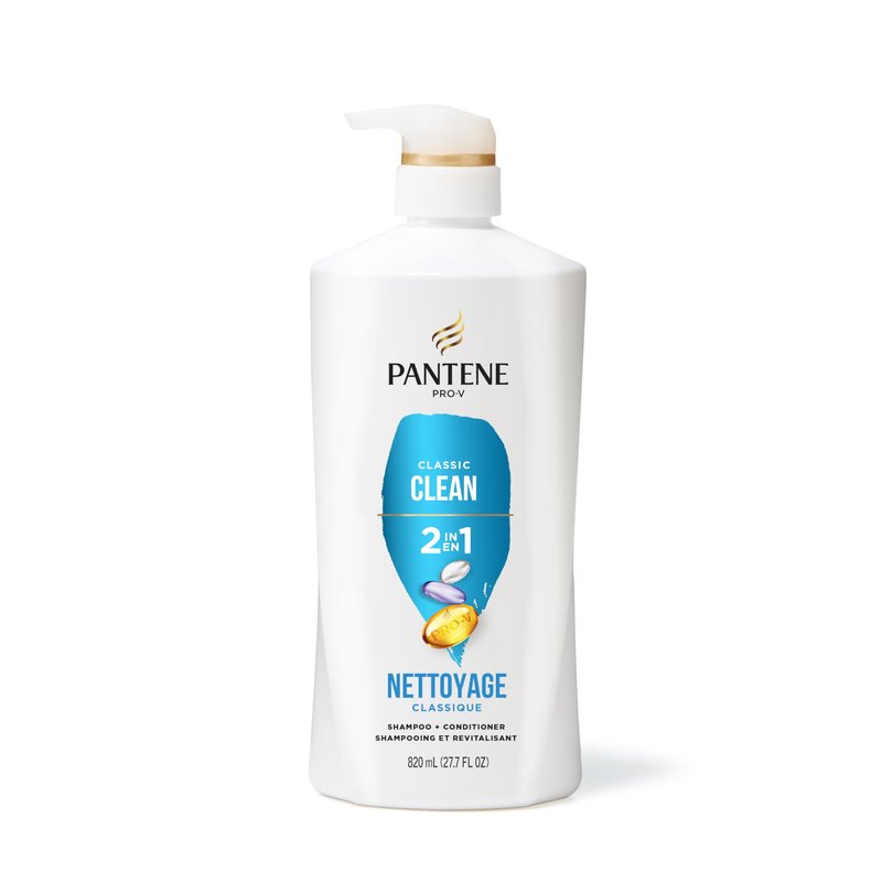 Pantene 2-in-1 Shampoo & Conditioner, Classic Clean - Pro-V Nutrients for Dry, Color-Treated Hair, Healthy Looking Hair Every Wash, Antioxidant-Rich, 27.7 Oz Each, 2-Pack + Rescue Shot (0.5 Oz)