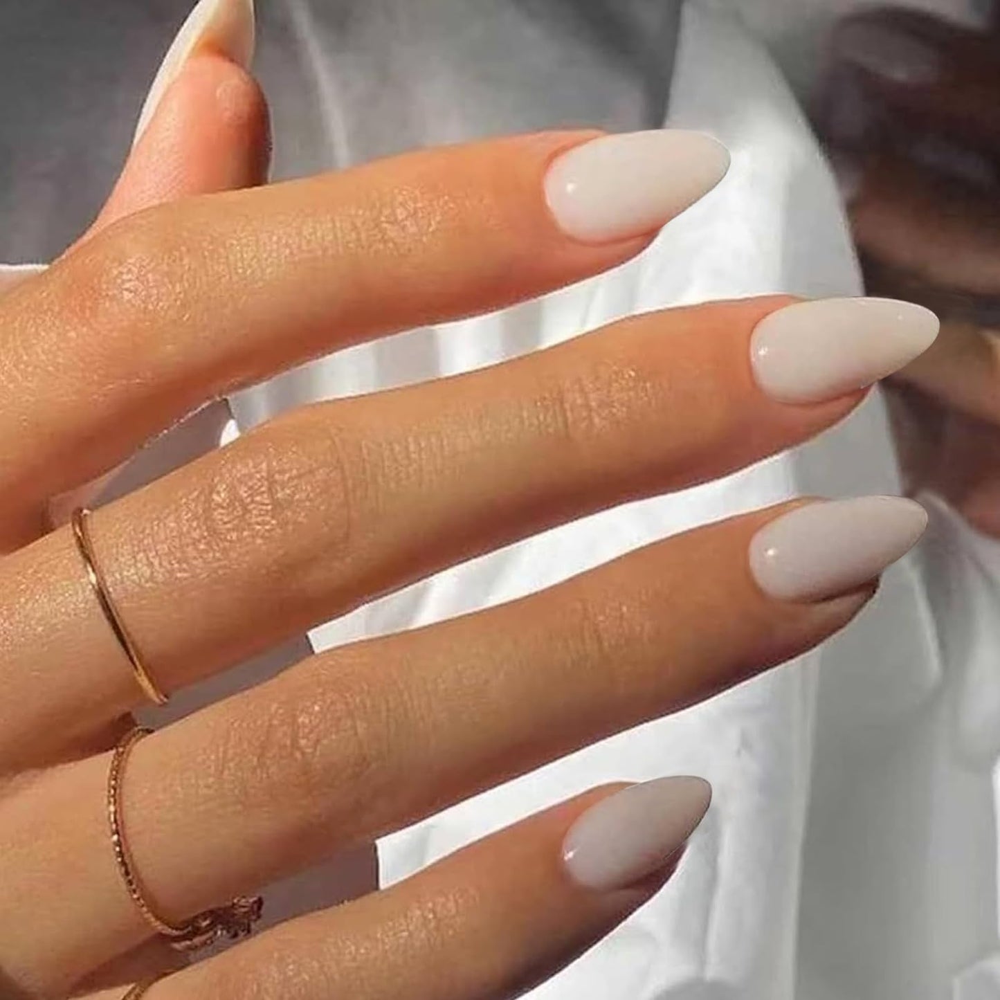 YOSOMMK Milky White Acrylic Press on Nails Short Almond Shaped Acrylic Fake Nails Press ons with Glue Glossy Cover Artificial Short Glue on Nail for Women 30PCS Only One Color Stick on False Nail